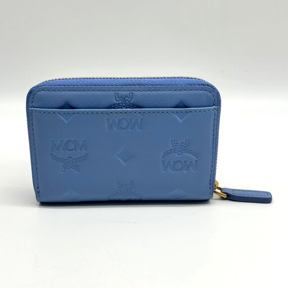 MCM Aren Della Robbia Blue Embossed Monogram Leather Card Case - Picture 2 of 12